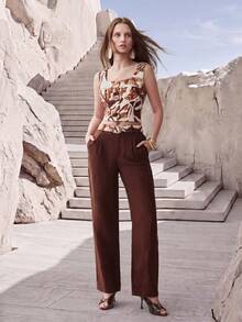 MOTF PREMIUM WOMEN'S LINEN BANANA PANTS, AUTUMN GOLF PASTAL GIRLISIM - Brown - View 2