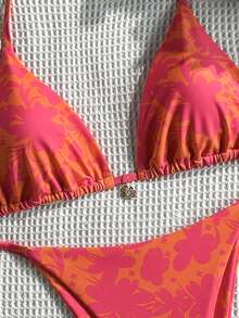 Swim Vcay 女款夏季海灘度假掛脖綁帶露背性感比基尼泳衣兩件組 - 紅色 - 查看 5