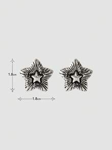 MortiRose Six-Pointed Star Design Stud Earrings Men's Niche High-End Earrings, Personalized And Unique Temperament Earrings - Antique Silver - View 7