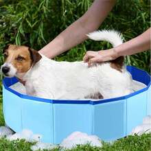 This Blue, Collapsible Pet Swimming Pool Is A Portable Outdoor Pool Suitable For Dogs To Swim And Cats To Play In. It's Large And Features A Drain For Easy Cleaning. Made Of Sturdy And Durable Material, It's Multi-Functional. - Blue - View 5