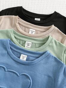 SHEIN 8件組青少年男童舒適休閒日常百搭3D壓花字母短袖T恤與短褲套裝，適合春夏季，適用於日常穿著、運動、外出、學校、派對、假期、表演、攝影及返校季節 - 彩色 - 查看 4