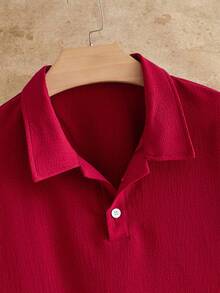 HIMLAND Manfinity VCAY Men's Red Button-Down Short Sleeve Shirt And White Side Pocket Casual Street Wear Pants Set Top And Bottom Navy 2 Piece Holiday Summer - Burgundy - View 4