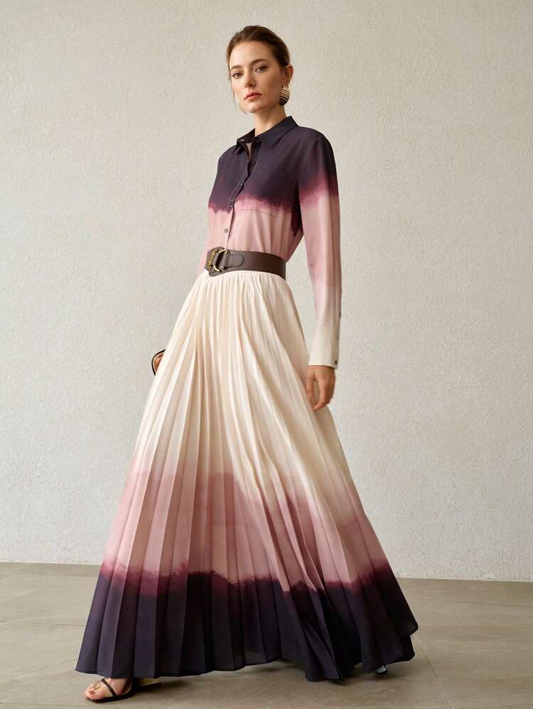 WOMEN'S GRADIENT PRINT PLEATED SKIRT