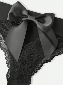 Bella Beso Floral Lace Bow Back Panty Lingerie Bow Tie - Black - View 4