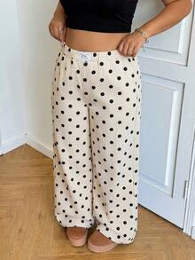 SHEIN EZwear CURVE 女款大尺碼休閒寬鬆彈性腰寬腿牛仔長褲 黑色 - 白色 - 查看 4
