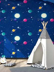 1ROLL Self Adhesive Vinyl Wallpaper Cosmic Sun Planet Pattern For Living Room Bedroom Kitchen Dorm Furniture Renovation Decor Waterproof Removable Space Themed Wallpaper For Home Improvement - various - View 2