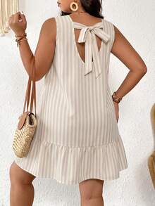 SHEIN Frenchy Plus Size Summer Casual Striped Back Tie Ruffle Hem Dress - Multicolor - View 4