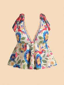 Travachic Women's Floral Print V-Neck Sleeveless Swimsuit Set - Multicolor - View 3