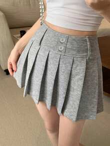 Joudiya Women's Pleated Mini Skirt, Fashionable For Spring & Summer - Light Grey - View 1
