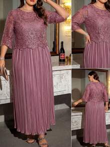 Ellevyn Women's Plus Size Round Neck Dress - Mauve Purple - View 1