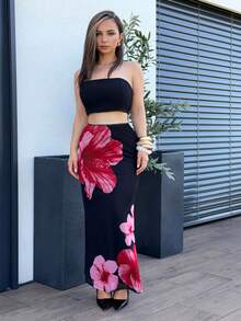 Jeta Ari Damen Röcke Mesh Muster Maxirock Schwarzer Rock Eleganter Damen Urlaubs Blume Muster Meerjungfrau Saum Eleganter Rock Sommer für Damen Sommer Sommerbekleidung Land Konzert Festival für Damen Strand für Frauen Y2k Maxirock - Rot - Übersicht 5