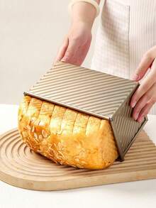 1 Standard Size Toast Mold, Black/Gold, Rectangular With Lid, Textured. Evenly Baked, Easy To Release. Kitchen Baking Tray, Bread Baking Pan, Kitchen Baking Accessory Is An Excellent Choice For Baking Bread On Weekends And Holidays. - Multicolor - View 8