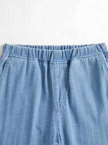SHEIN Teen Old Money Casual Blue Vacation Striped Washed Loose Straight Leg Jeans, Back To School Street Style, Daily Outing Home Essential Versatile Loose Jeans For Girls - Medium Wash - View 8