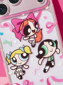 THE POWERPUFF GIRLS X SHEIN 卡通印花透明粉色亮片手機殼，適用於 IPHONE 11 - 17 Pro Max - 彩色 - 查看 7