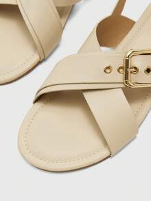 CUCCOO BIZCHIC Ladies Casual Fashion Vacation Buckle Crossstrap Open-Toe Solid Color Flat Sandals Summer - Apricot - View 7
