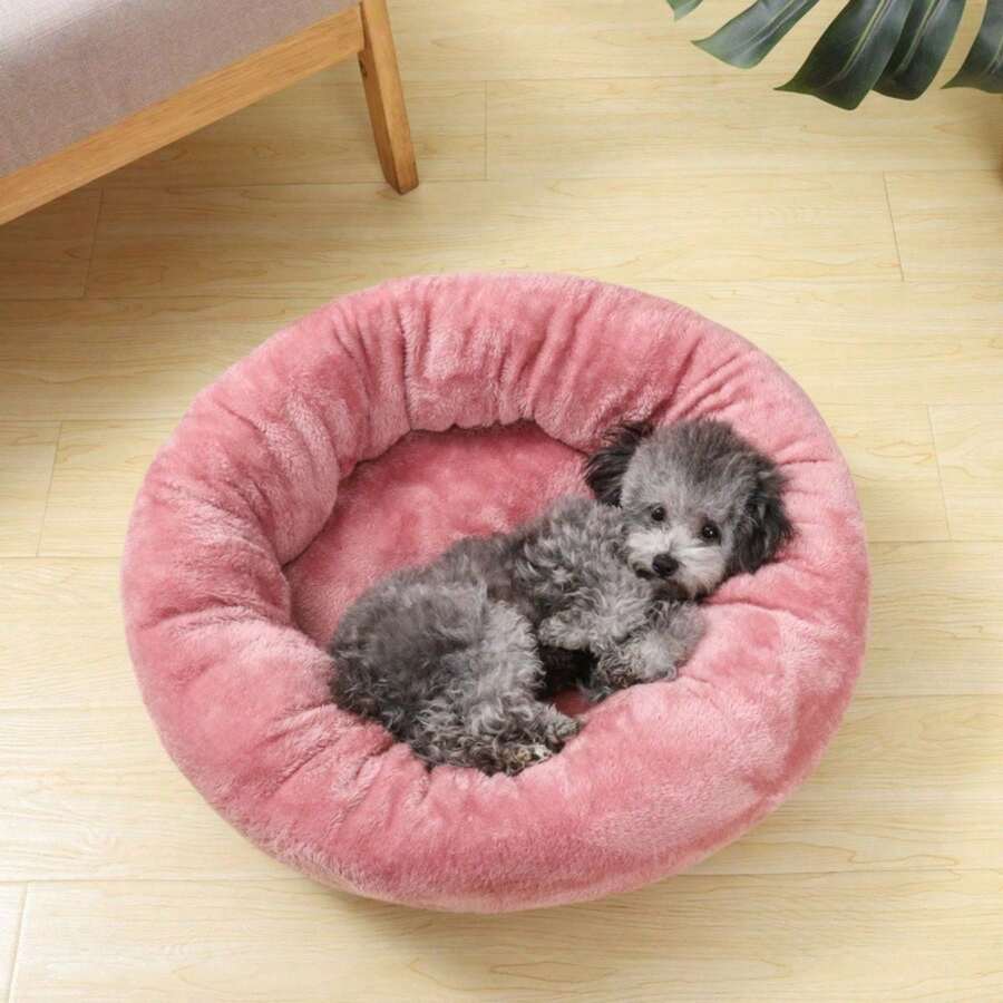 1pc Short Plush Round Shaped Washable And Thickened Pet Bed, Suitable For Small And Medium Cats And Dogs, For All Seasons - Pink - View 1