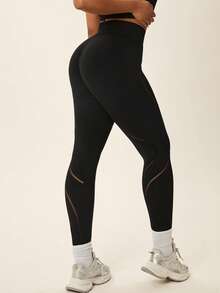SHEIN VCAY CURVE 大码女式高腰修身紧身裤，运动裤 - 黑色 - 查看 4