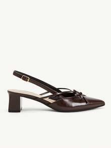 CUCCOO CHICEST Dark Brown Pointed Bow Slingback Thick Heel Sandals, Workplace Commuting Temperament Shoes - Avocado dark brown - View 7