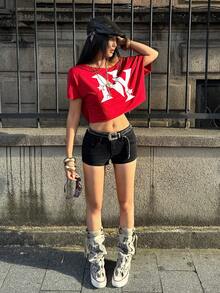 Coolane Women's Summer Streetwear Sexy Y2k City Break Vintage Gyaru Cowgirl Casual Stretchy Cotton Button Down Low-Rise Jorts Denim Shorts Night Out Black - Black - View 7