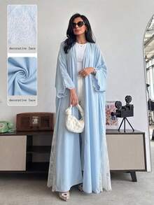 Yasmyna 简约优雅侧开衩薄纱蕾丝拼接女士长袍 - 藍色 - 查看 8