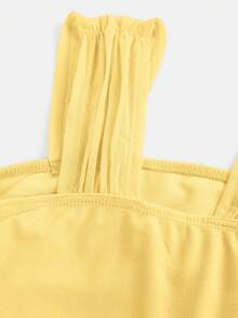 SHEIN Girlism Teen Girls Dresses Shoulder Ruffle Bust Ruffle Large A-Line Strappy Dress, Yellow, Elegant - Yellow - View 3