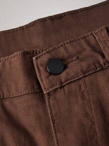 Officeau Celana Kasual Pria Warna Polos dengan Saku Miring, Serbaguna, Musim Gugur - Coffee Brown - View 8