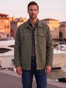 Chaqueta nueva de hombre para otoño/invierno OFFICEAU, chaqueta casual de moda versátil con cuello de solapa, chaqueta militar con botones y múltiples bolsillos en verde, chaqueta retro, de primavera a verano - Caqui - Ver 6