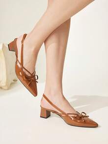CUCCOO CHICEST Sandalias de tacón grueso con punta fina y lazo, estilo slingback, color marrón, zapatos de temperamento para ir al trabajo y desplazamientos - Tres cuchillos marrones - Ver 5