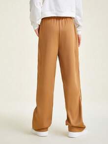 SHEIN Teenage Boys Smiling Face Graphic Print Cool Pants, Casual Work Trousers - Brown - View 2