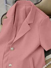 Franclia Nueva chaqueta blazer de manga corta de unicolor para primavera/verano, estilo minimalista para ir al trabajo - Rosa - Ver 3