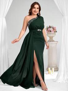 Coutiva Vestido de noche formal de talla grande (muy adornado) - Verde Oscuro - Ver 5