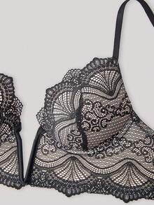 Hourtrue Bra underwire renda kerang - Hitam - View 3