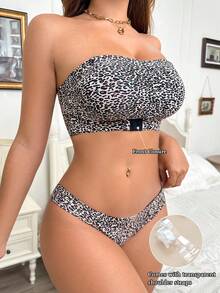 SHEIN Conjunto Sexy Antideslizante Sin Costuras Estampado de Leopardo Bandeau 2 piezas - Multicolor - Ver 8