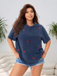 Solflare Navy Blue Plus Size Women's Short Sleeve T-Shirt, Spring/Summer - Navy Blue - View 6