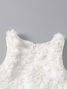 SHEIN Glamorique Kids 少女公主洋裝，3D刺繡網紗，3D蕾絲，白色，無袖，生日派對，婚禮節日，花童女童 - 白色 - 查看 5