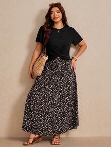 Elaquor Conjunto de Duas Peças de Verão Plus Size para Mulheres, Conjunto de Manga Curta, Conjunto de Duas Peças com Saia Meia Estampada, Conjunto Casual e Confortável Plus Size para Mulheres, Roupas Estampadas para Mulheres, Looks de Verão para Mulheres, Conjuntos de Descanso para Mulheres, Conjunto de Duas Peças para Férias, Look de Verão de 2 Peças, Conjuntos de Verão para Mulheres - Multicolorido - Visão 5