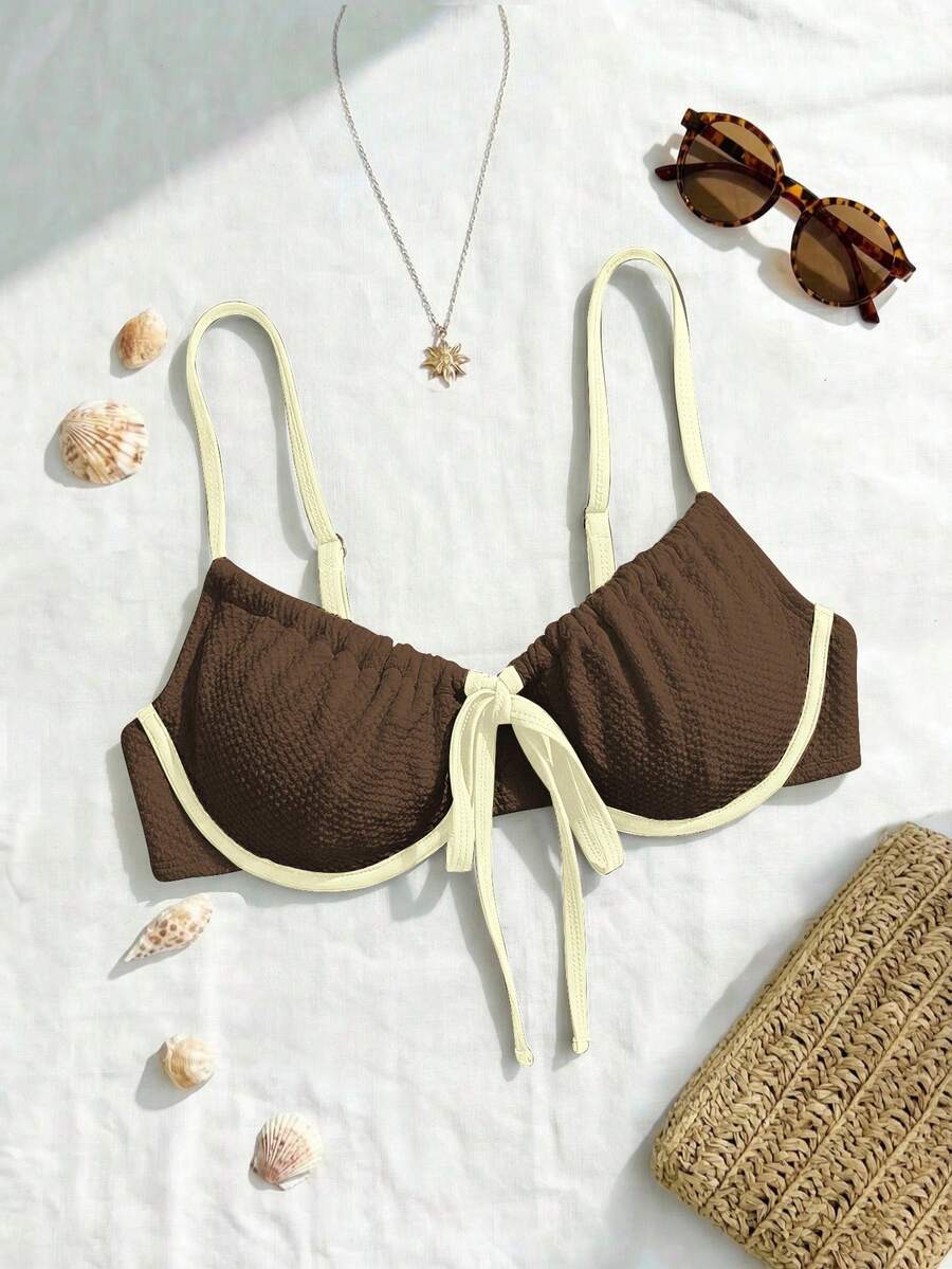 Swim Mod 2026 New Summer Plus Size Women's One-Piece Color Block Underwire Casual Swimsuit - Coffee Brown - View 1