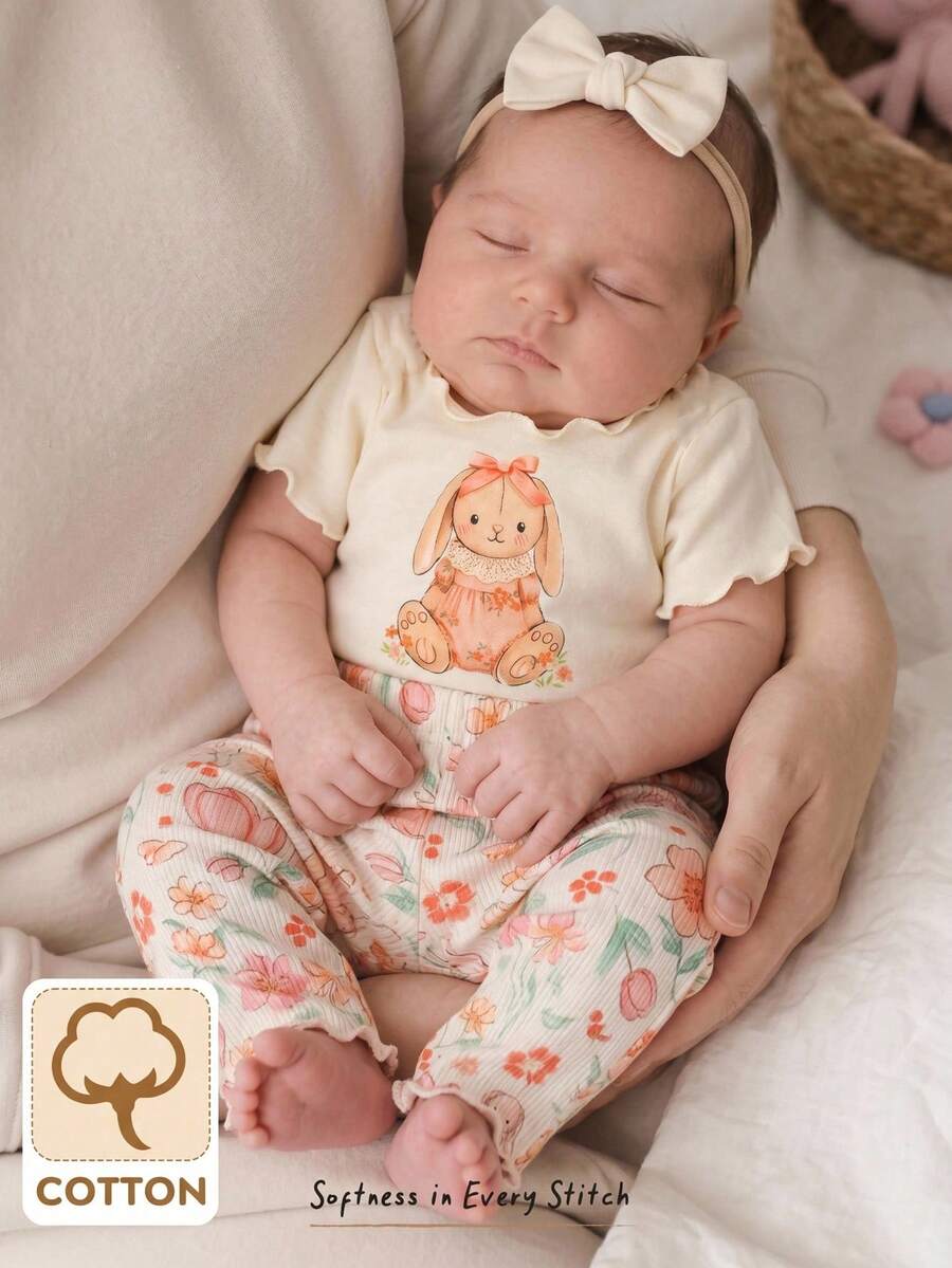 Cozy Pixies Setelan Dua Potong untuk Bayi Perempuan Baru Lahir, Kaos dan Celana Pendek Motif Bunga Daisy, Sempurna untuk Musim Panas. - MultiWarna - View 1