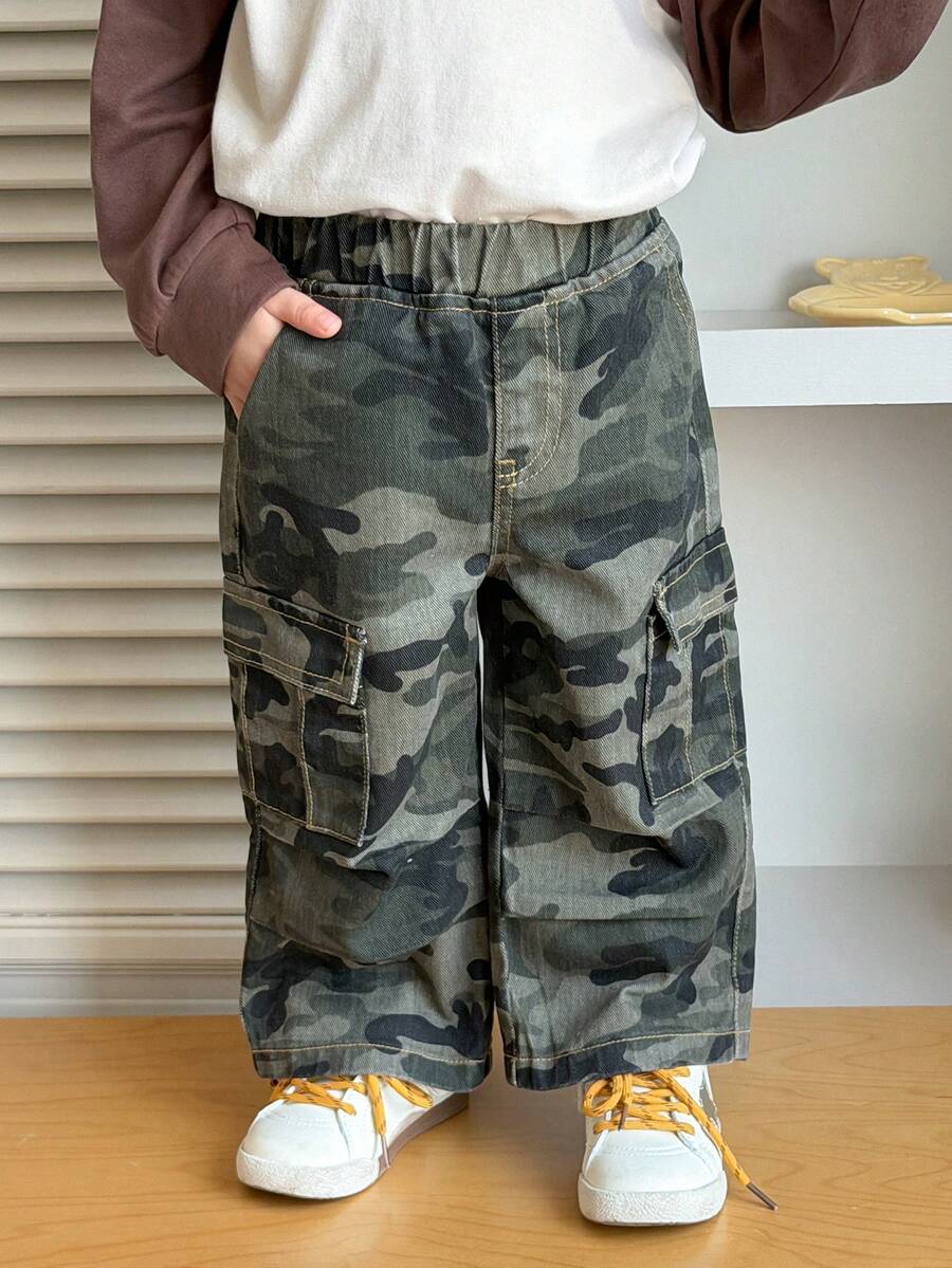 Dazy Kids Infant/Toddler (Boy) Leopard Print Casual Loose Streetwear All-Season Versatile Denim Fall - Army Green - View 1