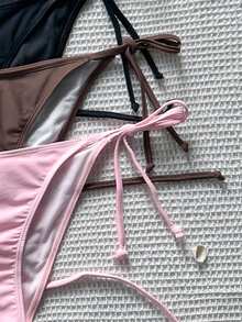 Swim Mod Women's Summer Beach Solid Color Halter Neck Tie Sexy Bikini And Triangle Bottoms 3-Piece Set - Multicolor - View 5
