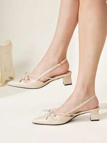 CUCCOO CHICEST Sandalias de tacón grueso con punta y lazo color albaricoque, diseño de espacio trasero, zapatos de temperamento para uso diario y desplazamientos - Lista un color albaricoque - View 2