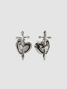 MortiRose Vintage Pleated Love Stud Earrings Niche Design Asymmetrical S925 Cross Earrings - Silver - View 5