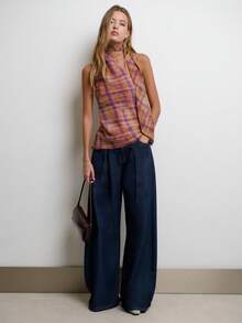 Nöista Plaid Halter Top With Scarf Neckline For Going Out, Vacation And Festival Styling. - Multicolor - View 4
