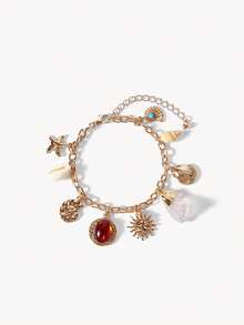 Opalesca Pulseras de acrílico de moda para mujer para usar todos los días, premium/elegante/elegante/uso diario/minimalista, perla/cristal, verano/playa/baile de graduación/fiesta/vacaciones, compromiso/boda/promesa, novia, corazón/floral, Fairycore/Mermaidcore, chapado en oro de 18K - Multicolor - Ver 10
