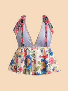 Travachic Women's Floral Print V-Neck Sleeveless Swimsuit Set - Multicolor - View 4