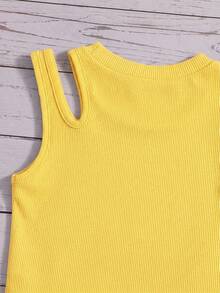 SHEIN Young Girl Solid Color Knit Round Neck Casual Tank Top - Yellow - View 3