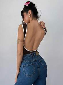 Firerie 女款露背船領無袖連身衣，適合派對與度假 - 棕色 - 查看 3