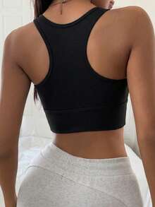 DAZY Solid Color Seamless Wide Strap Padded Slight Push-Up Bra Women's Sports Bra - Black - View 2