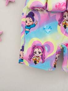 SHEIN 女童新款時尚女孩連身無袖短褲泳衣，可愛印花泳裝，女童無袖連身泳衣 - 粉色 - 查看 7