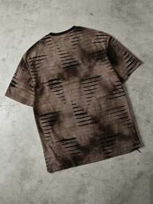 ROMWE MEN Men's Washed Distressed Loose Fit Short Sleeve T-Shirt, Spring/Summer - Multicolor - View 3